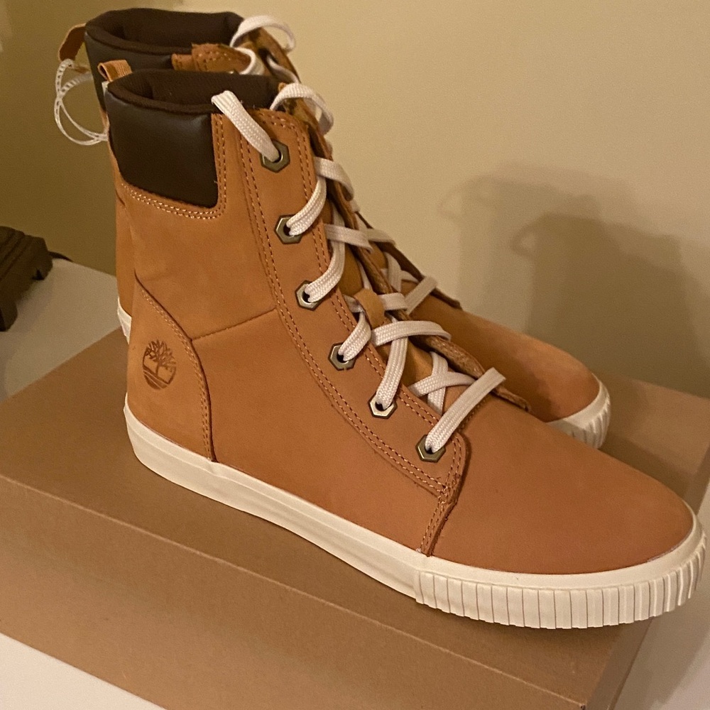 Timberland Brown High-Top Sneakers with White Accents